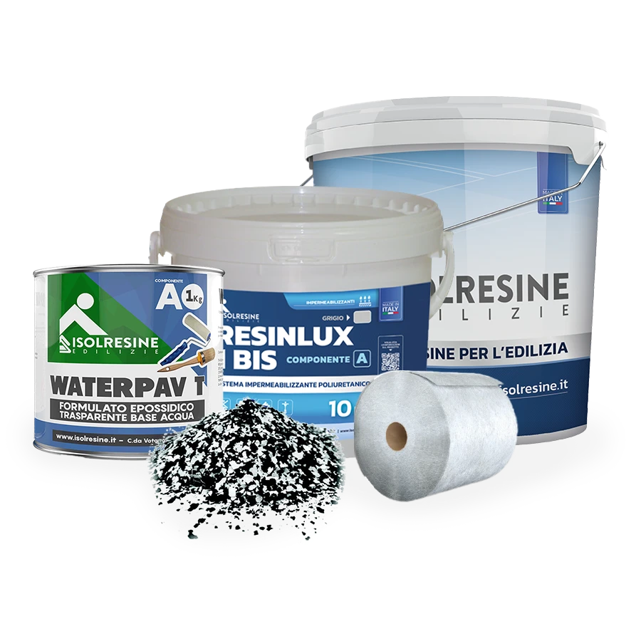 Soluzioni per impermeabilizzazione balconi e terrazzi: Resinlux 1 e 1Bis + Color Slivers