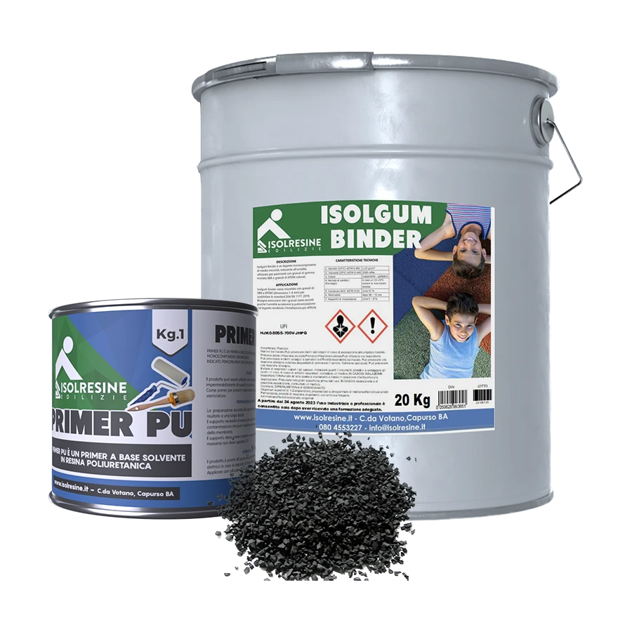 Soluzioni in resina per pavimenti sportivi: Primer PU + Isolgum Binder + Play Ground 40